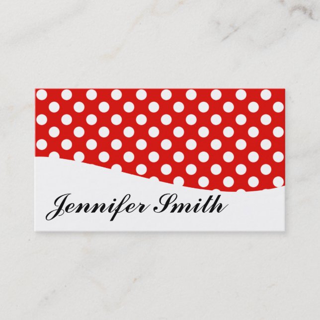 Modern Red and White Polka Dot Business Cards (Front)