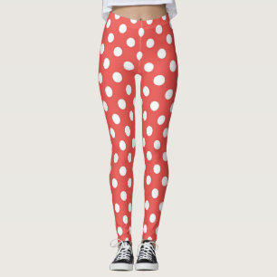 Modern red and white polka dots spots pattern leggings