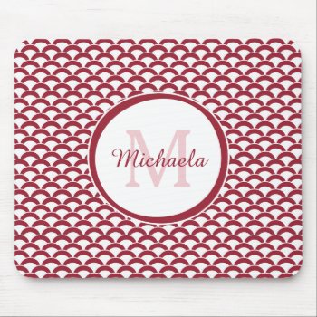 Modern Red And White Scallops Monogram And Name Mouse Pad by ohsogirly at Zazzle