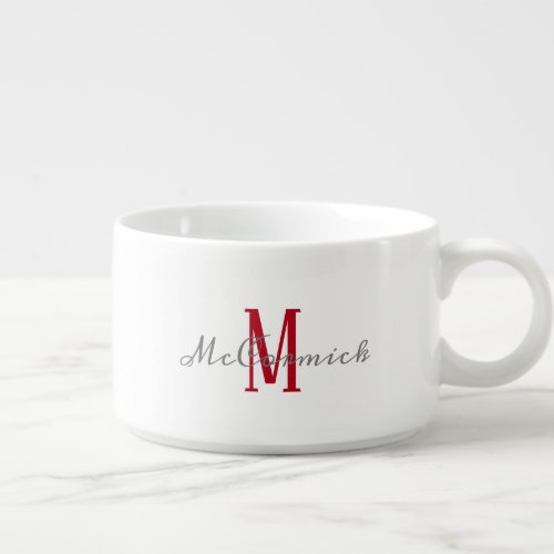 Modern Red And White Script Monogram Name Bowl