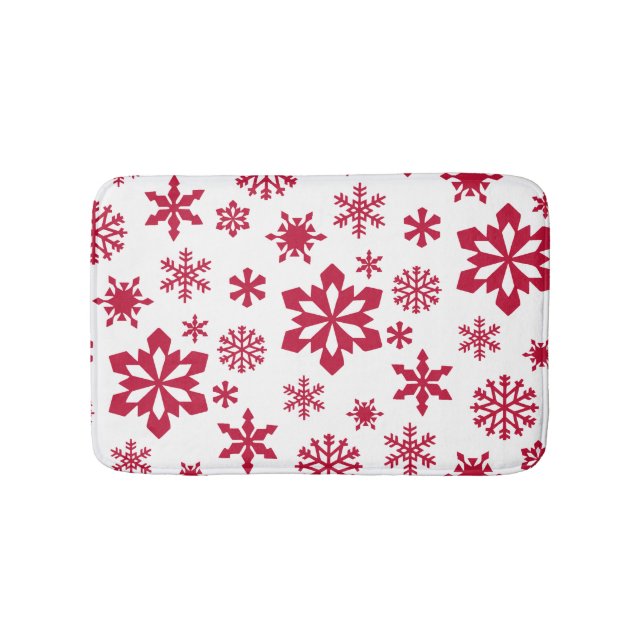 Modern red and white snowflake pattern bath mat (Front)