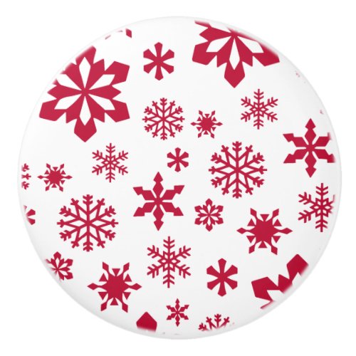 Modern red and white snowflake pattern ceramic knob