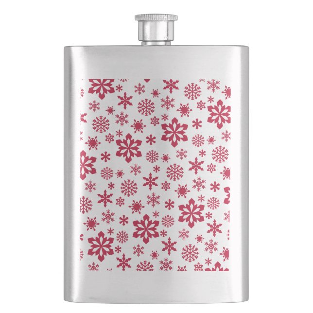 Modern red and white snowflake pattern flask (Front)