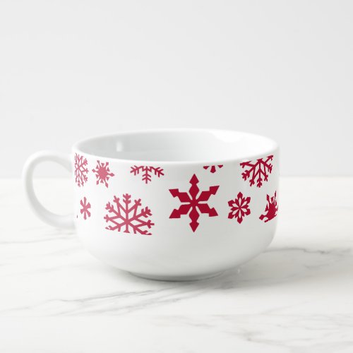 Modern red and white snowflake pattern soup mug