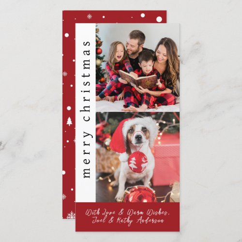 Modern Red and White Snowflake  Photo Christmas Holiday Card