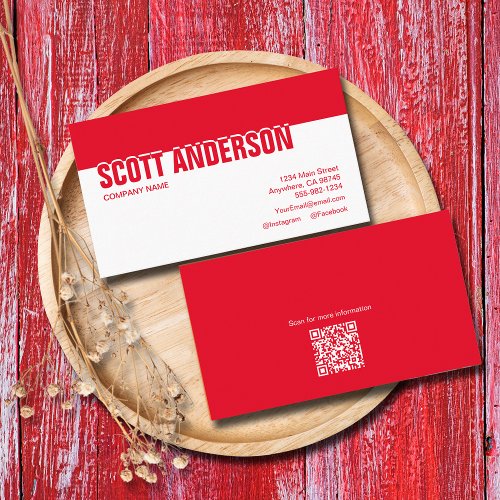 Modern Red and White Social Media Business Card