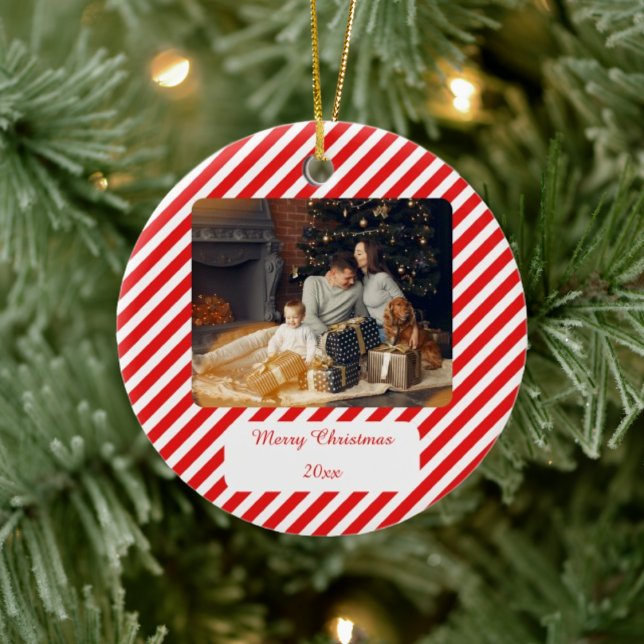 Modern Red and White striped Ceramic Ornament (Creator Uploaded)