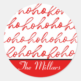 Modern Red and white Text Christmas Pattern Classic Round Sticker