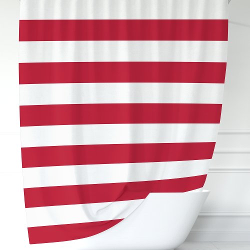 Modern Red And White Wide Stripes Shower Curtain