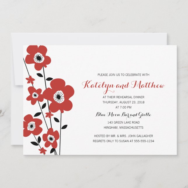 Modern Red Anemone Flower | Rehearsal Dinner Invitation (Front)