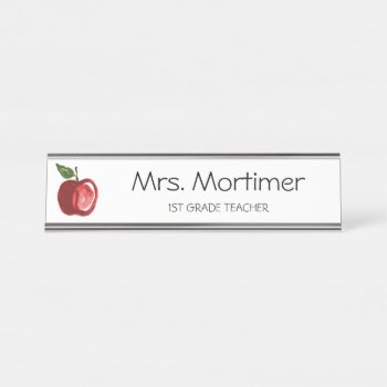 Modern Red Apple Custom Teacher Name Desk Name Plate by ilovedigis at Zazzle
