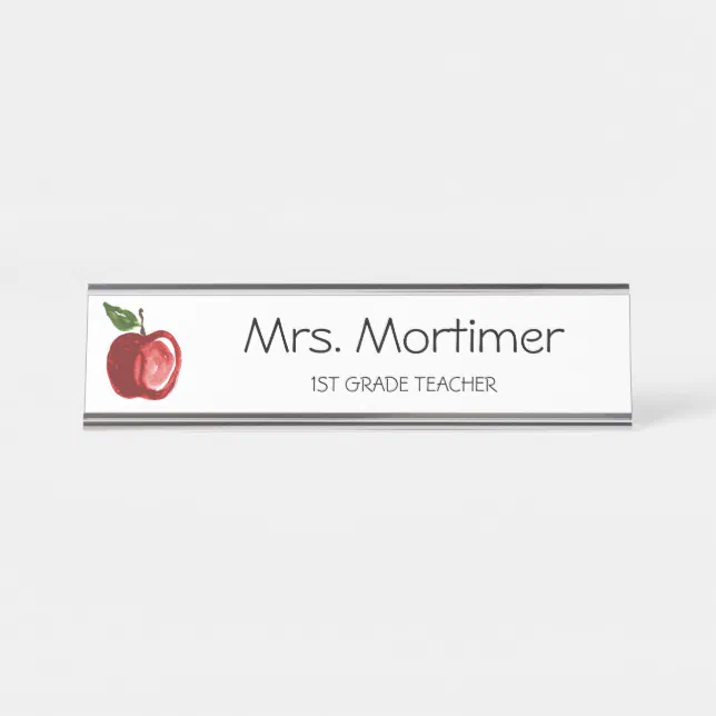 Modern Red Apple Custom Teacher Name Desk Name Plate | Zazzle