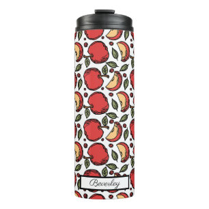 Modern Red Apple Pattern Customized Name Thermal Tumbler