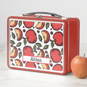 Modern Red Apple Pattern Personalized Name Metal Lunch Box