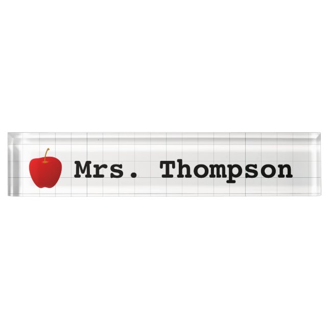Modern Red Apple Teacher Name Plate (Front)