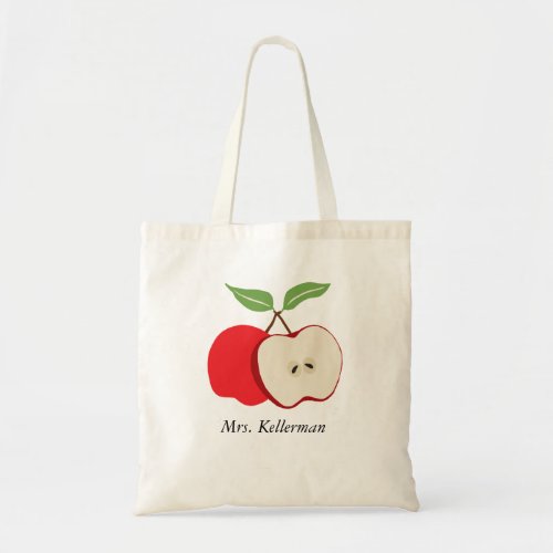 Modern Red Apple with Teachers Name Two Sides Tote Bag