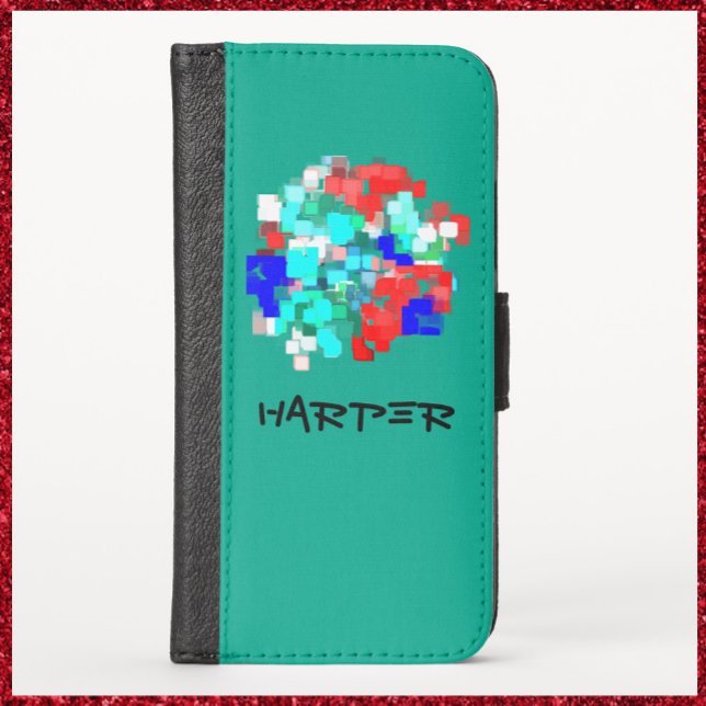 Modern Red Aqua and Green Abstract Design iPhone Wallet Case (Creator Uploaded)