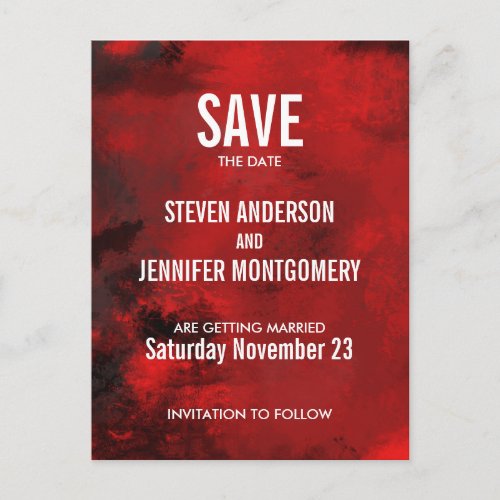 Modern Red Artistic Abstract Wedding Save The Date Postcard