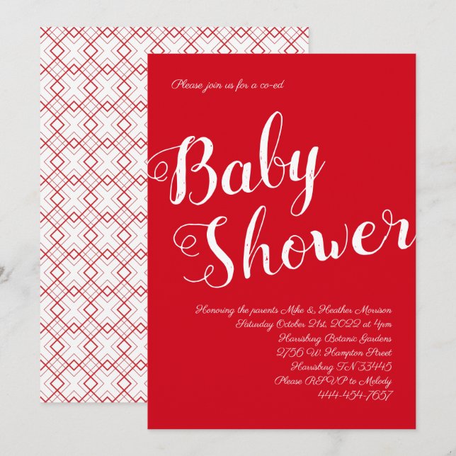 Modern Red Baby Shower Co-Ed Gender Neutral Invitation (Front/Back)