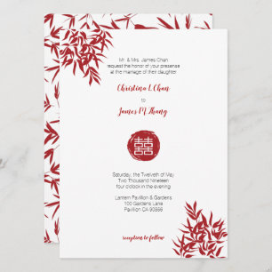 Modern Red Bamboo Double Happiness Chinese Wedding Invitation
