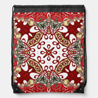 Modern Red Batik Art Drawstring Bag