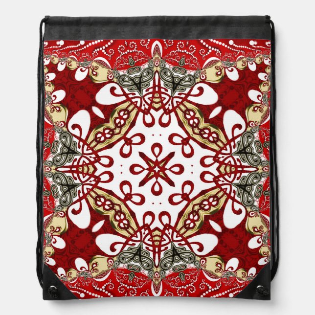 Modern Red Batik Art  Drawstring Bag (Front)