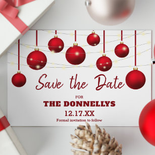 Modern Red Bauble Christmas Party Save the Date Announcement Postcard