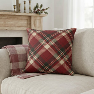 Modern Red Beige Christmas Pattern Throw Pillow