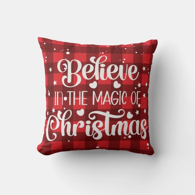 Modern Red Believe In The Magic Of Christmas Throw Pillow (Front)