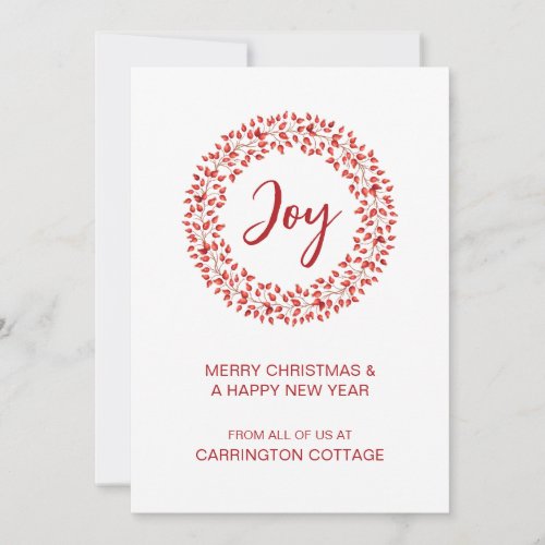 Modern Red Berries Wreath Business Logo Holiday Card
