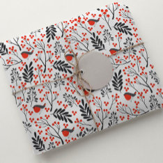 Modern Red Berry Christmas Bird Red Gray Wrapping Paper at Zazzle