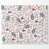Modern Red Berry Christmas Bird Red Gray Wrapping Paper (Flat)