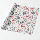 Modern Red Berry Christmas Bird Red Gray Wrapping Paper (Unrolled)