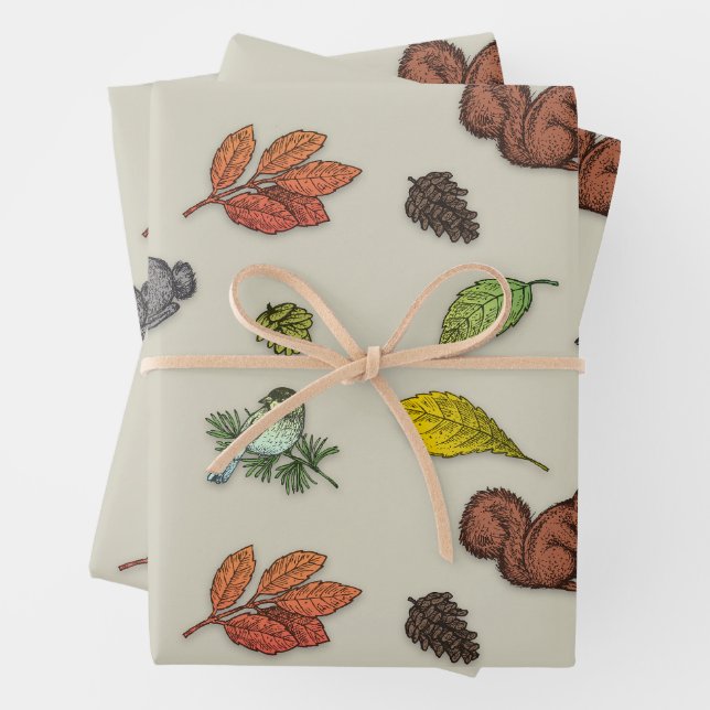 Modern Red Berry Christmas Bird Red Gray Wrapping  Paper Sheets (In situ)