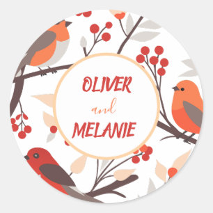 Modern Red Berry Holidays Bird Custom Classic Round Sticker