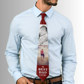 Modern Red Best Dad Ever Father`s Day 2 Photos Neck Tie