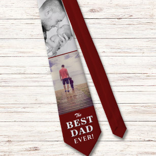 Modern Red Best Dad Ever Father`s Day 2 Photos Neck Tie