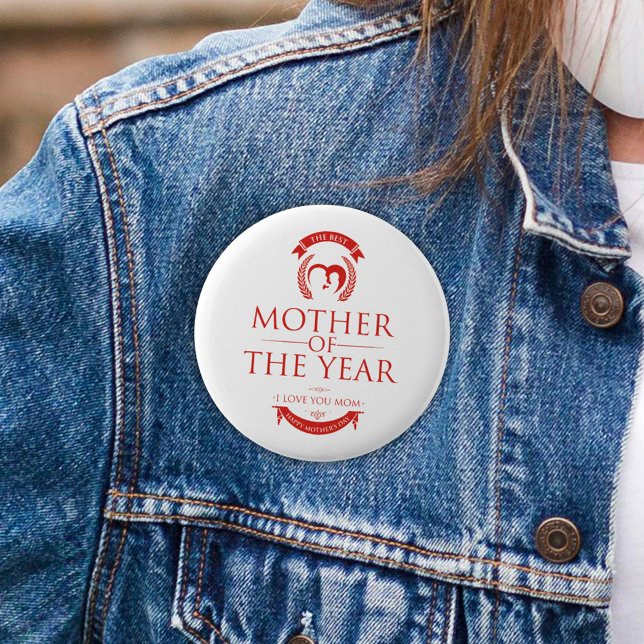Modern Red Best Mother of the Year Mothers Day Button (Creator Uploaded)