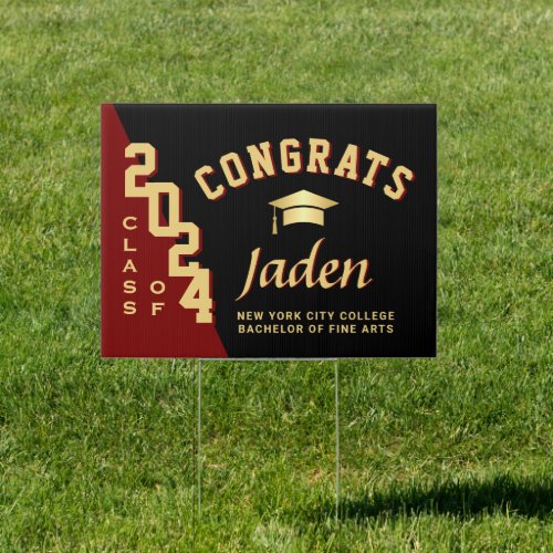 Modern Red Black 2024 Graduation Banner Yard Sign