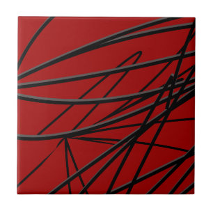 Modern Red Black Abstract Ceramic Tile