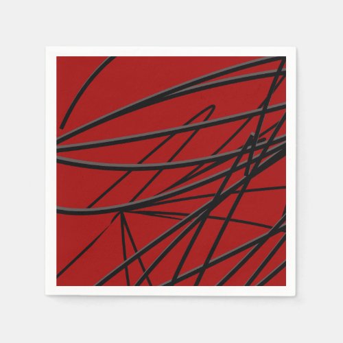 Modern Red Black Abstract Napkins