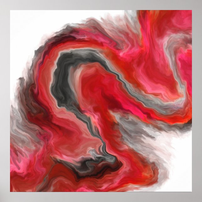 Modern Red Black Abstract Wave Poster (Front)