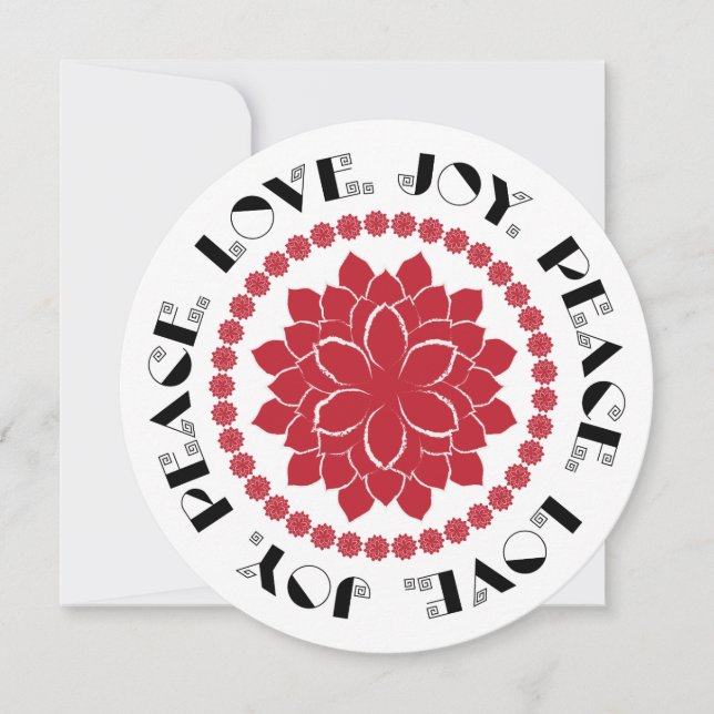 Modern Red, black and white Love, Peace, Joy text Holiday Card (Front)
