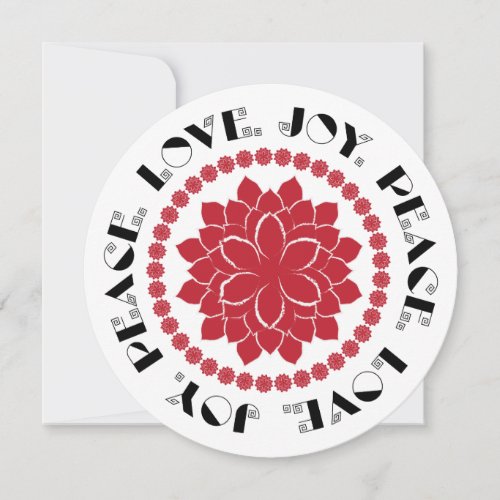 Modern Red black and white Love Peace Joy text Holiday Card