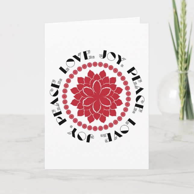 Modern Red, black and white Love, Peace, Joy text Holiday Card (Front)