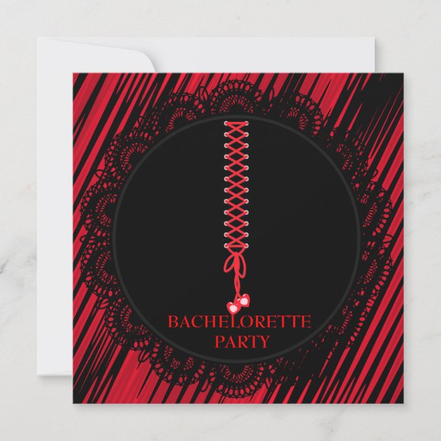 MODERN RED BLACK BACHELORETTE PARTY INVITATION (Front)