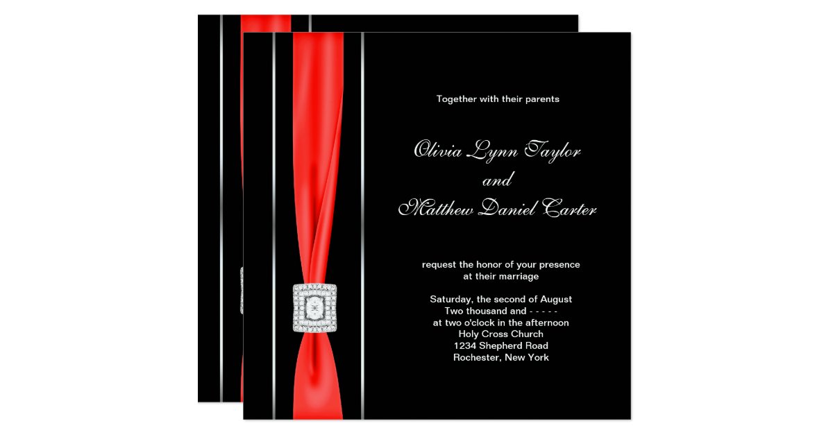 Modern Red Black Black Wedding Card | Zazzle