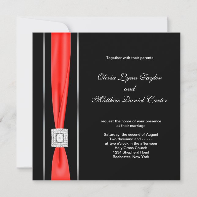 Modern Red Black Black Wedding Invitation (Front)
