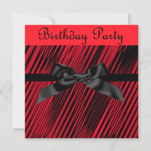 MODERN RED BLACK BOW PARTY INVITATION