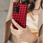 modern red & black buffalo plaid checkerboard samsung galaxy s10  case<br><div class="desc">When retro vintage classic inspires modern art, this red and black geometric squares pattern is inspired by the vintage buffalo plaid and chekerboard style, with a touch a memphis abstract geometrics in an aesthetic pattern to form a stylish and elegant decorative pattern composed of geometric circles and squares in red...</div>